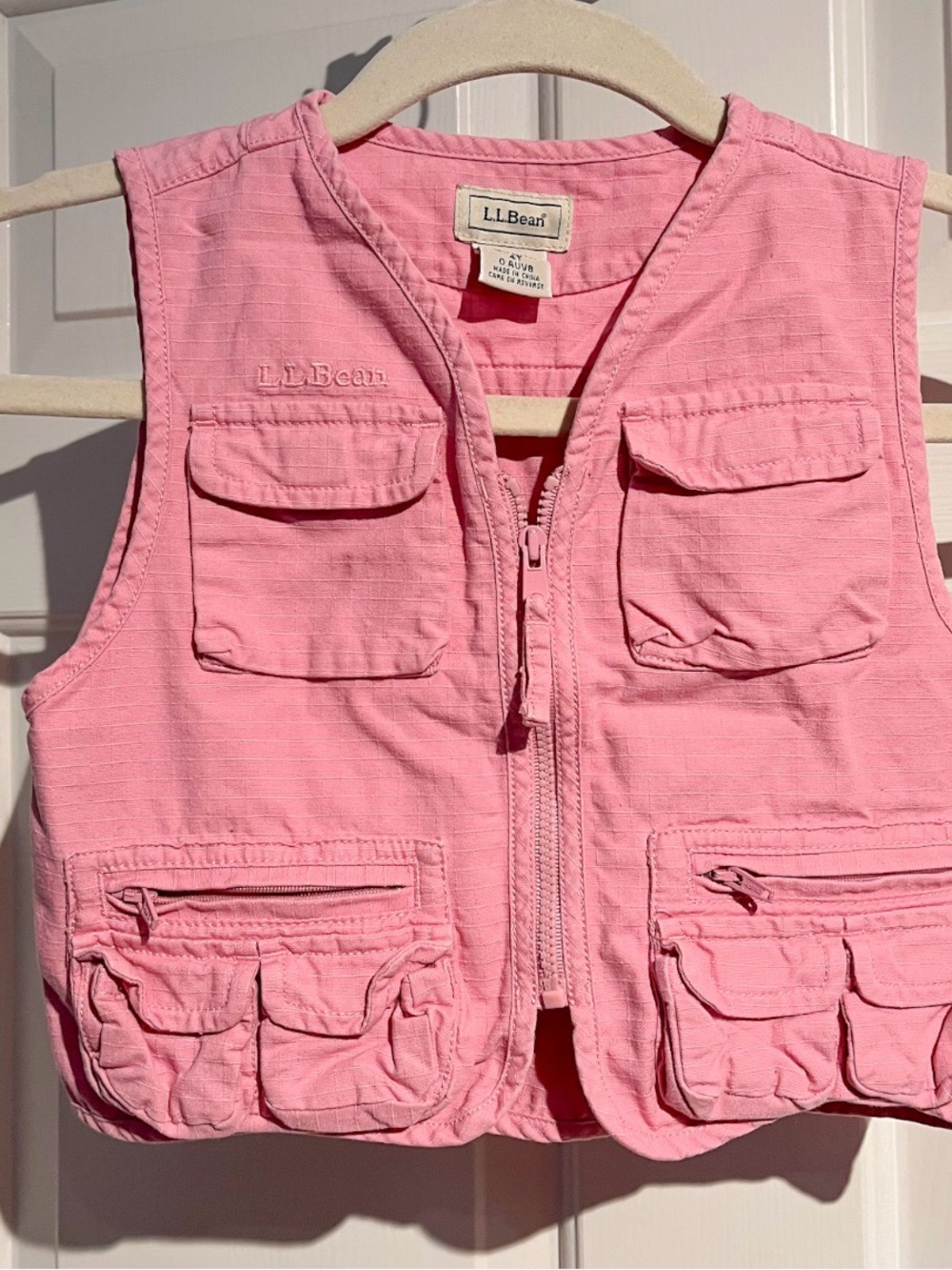 L.L. Bean Girls Pink Utility Vest with Multiple Pockets